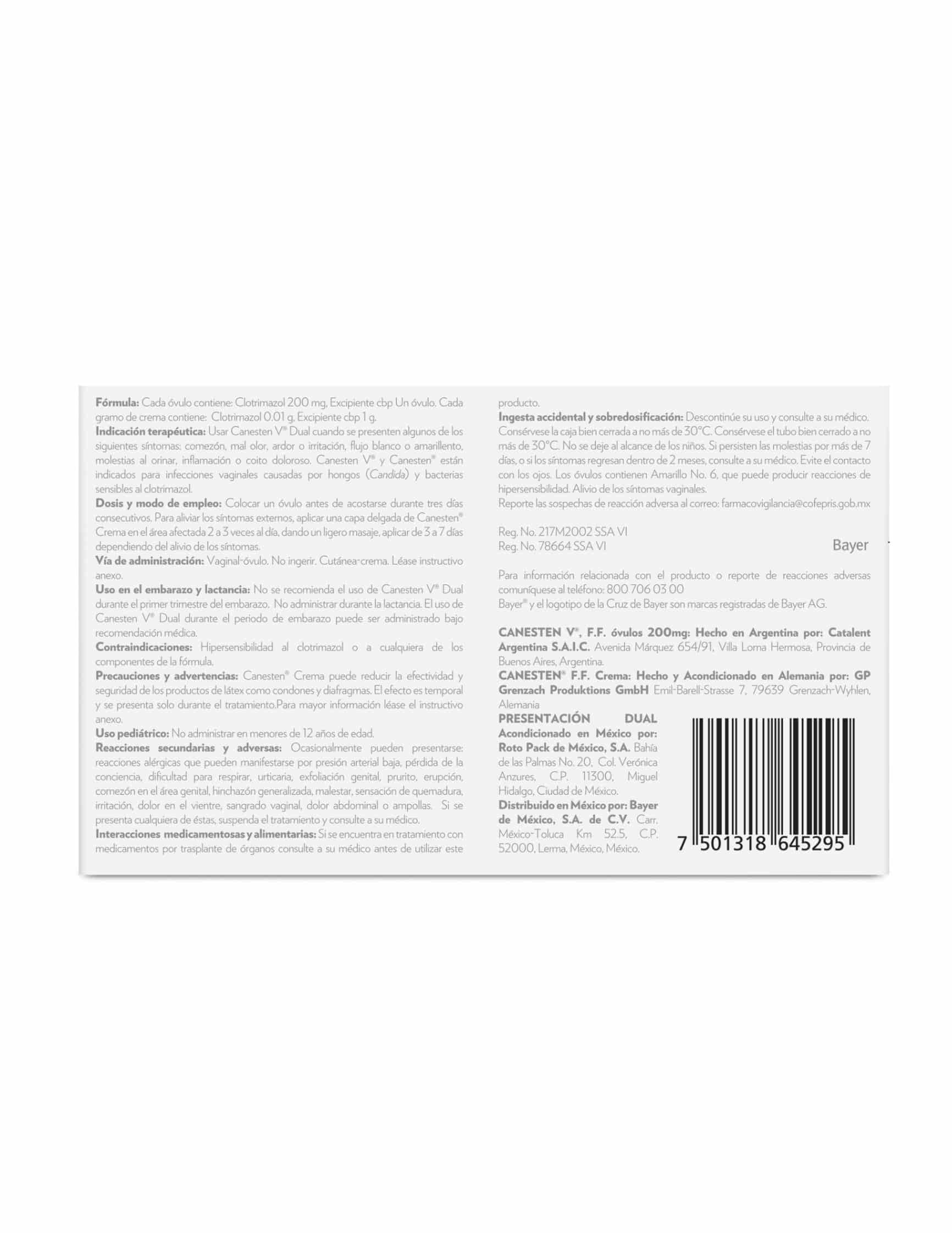 Canesten V® Dual 3 Días instrucciones de uso